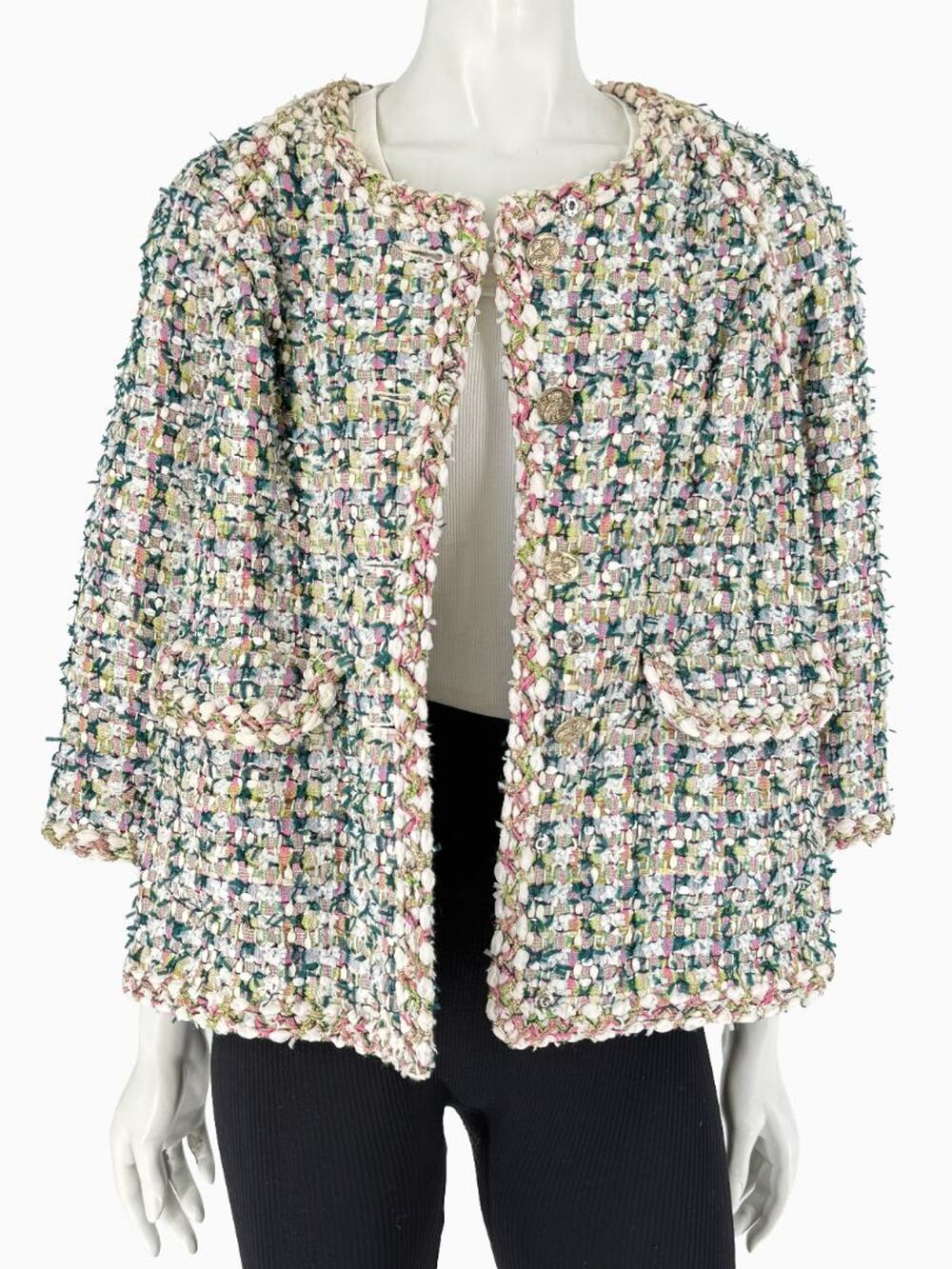 Chanel Fantasy Tweed Jacket Coat Size 50 Multicolor Silk Lined Owl Buttons - Picture 1 of 16